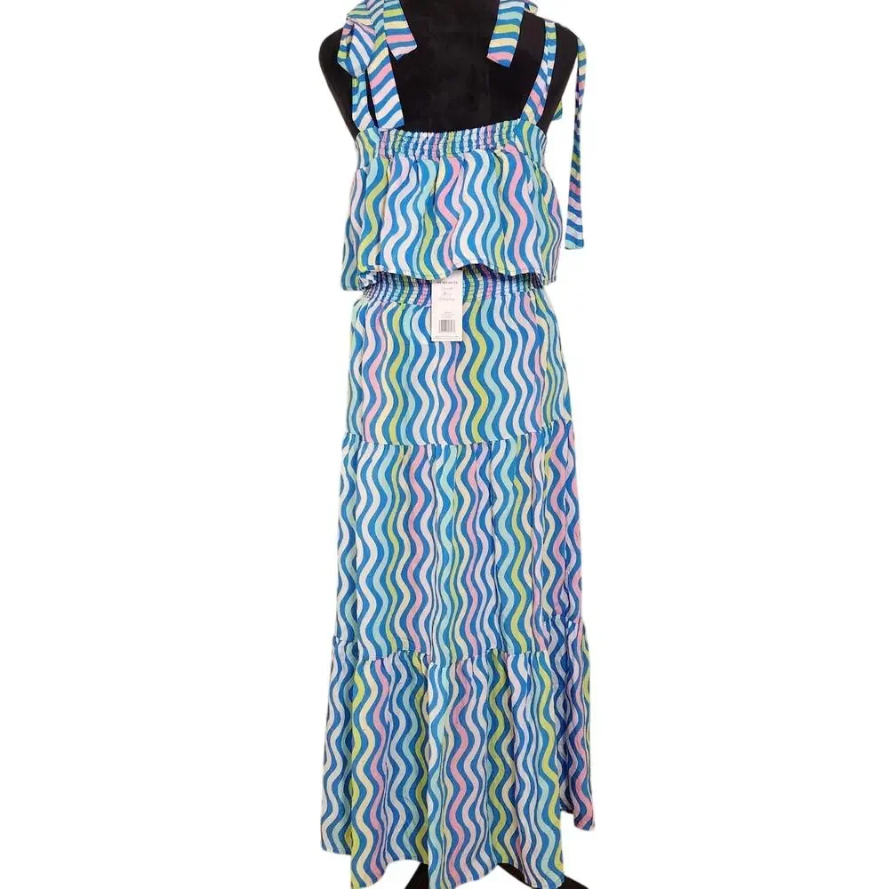 MICHELLE MCDOWELL NWT Sadie Spring Capri Crush Blue 2pc Set, Size Medium